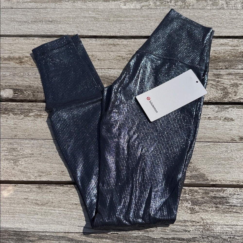 Lululemon Align High-Rise Ribbed Pant 28" Shine size 2 NWT Foil Black Night BLUE